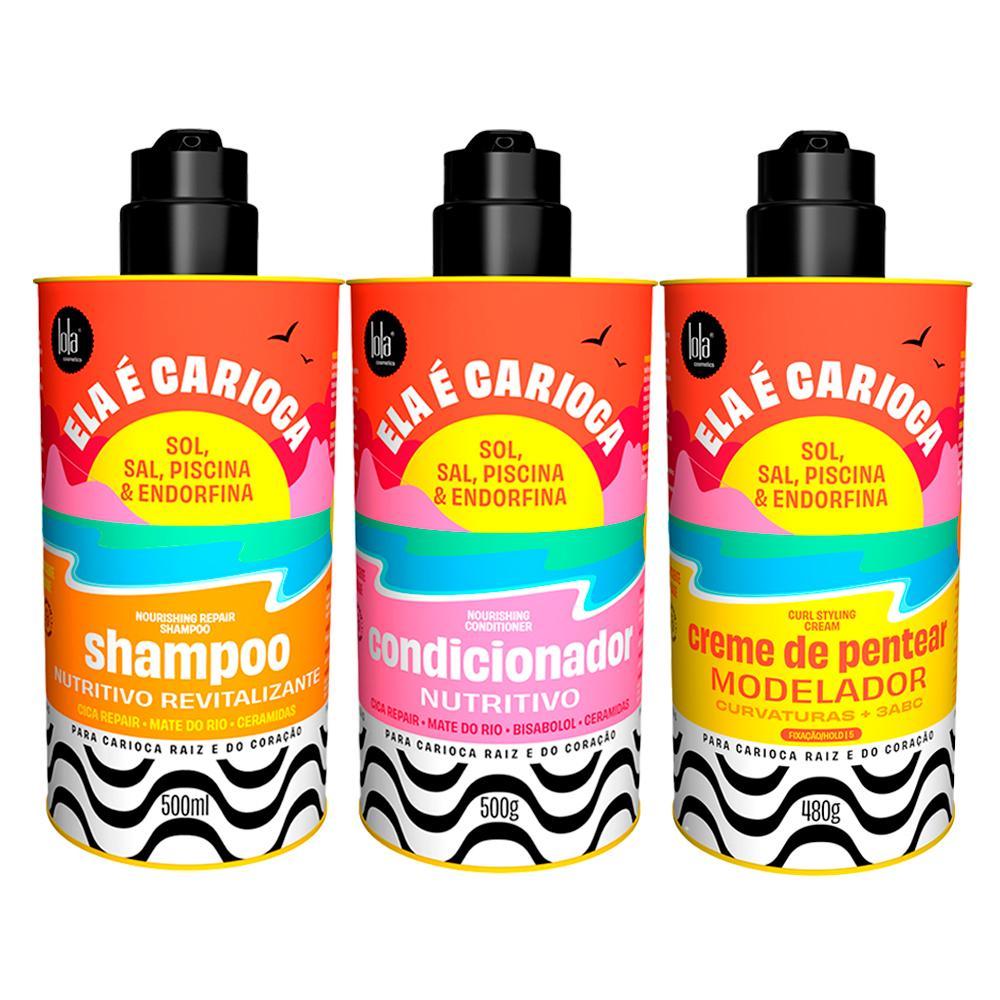 Kit Lola Ela é Carioca - Shampoo e Condicionador e Creme De Pentear 3abc - 1