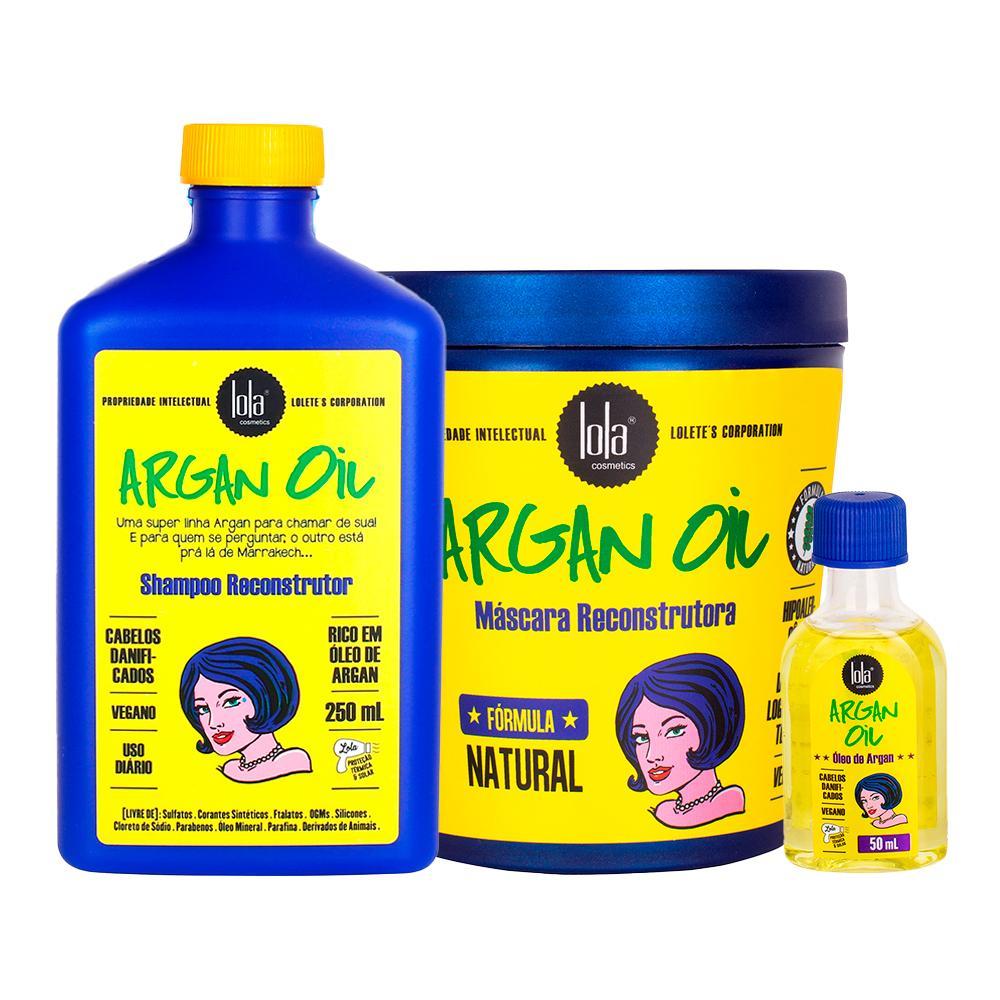 Kit Lola Cosmetics Reconstrução Argan Oil - Shampoo e Máscara de Reconstrução e Óleo Capilar - 1