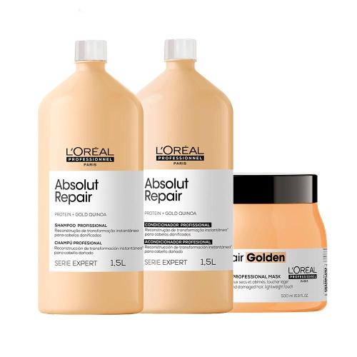 Kit L'Oréal Pro Serie Expert Absolut Repair Gold Quinoa – Shampoo e Condicionador e Máscara 500g