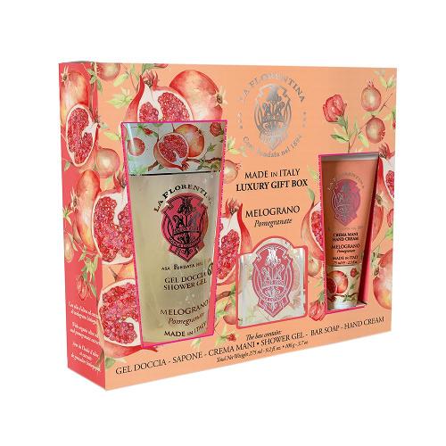 KIT LA FLORENTINA POMEGRANATE CREME PARA MÃOS 75ML+SABÃO EM BARRA 106G+GEL DE BANHO 200ML