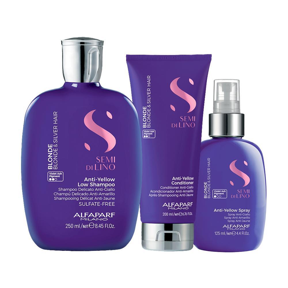 Kit Alfaparf Milano Professional Semi Di Lino Blonde Anti-Yellow -Shampoo e Condicionador e Leave-In - 1