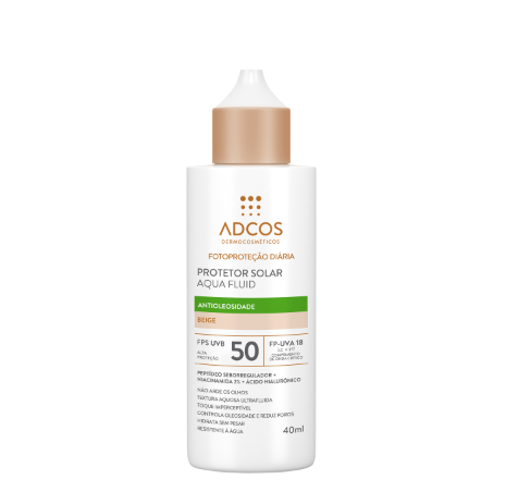 Protetor Solar Facial Adcos Fotoproteção Diária Aqua Fluid FPS50 Cor Beige 40ml - 1