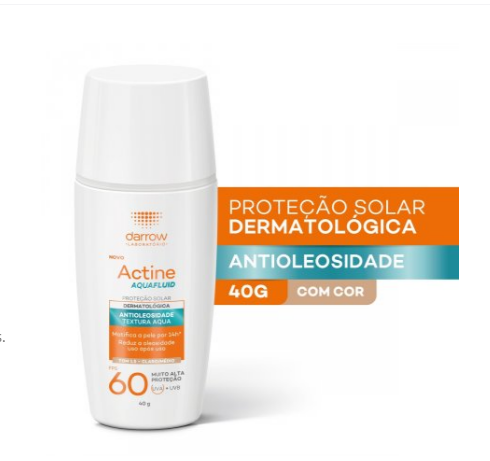 Protetor Solar Facial Darrow Actine Aquafluid FPS60 1.5 Claro Médio 40g - 2