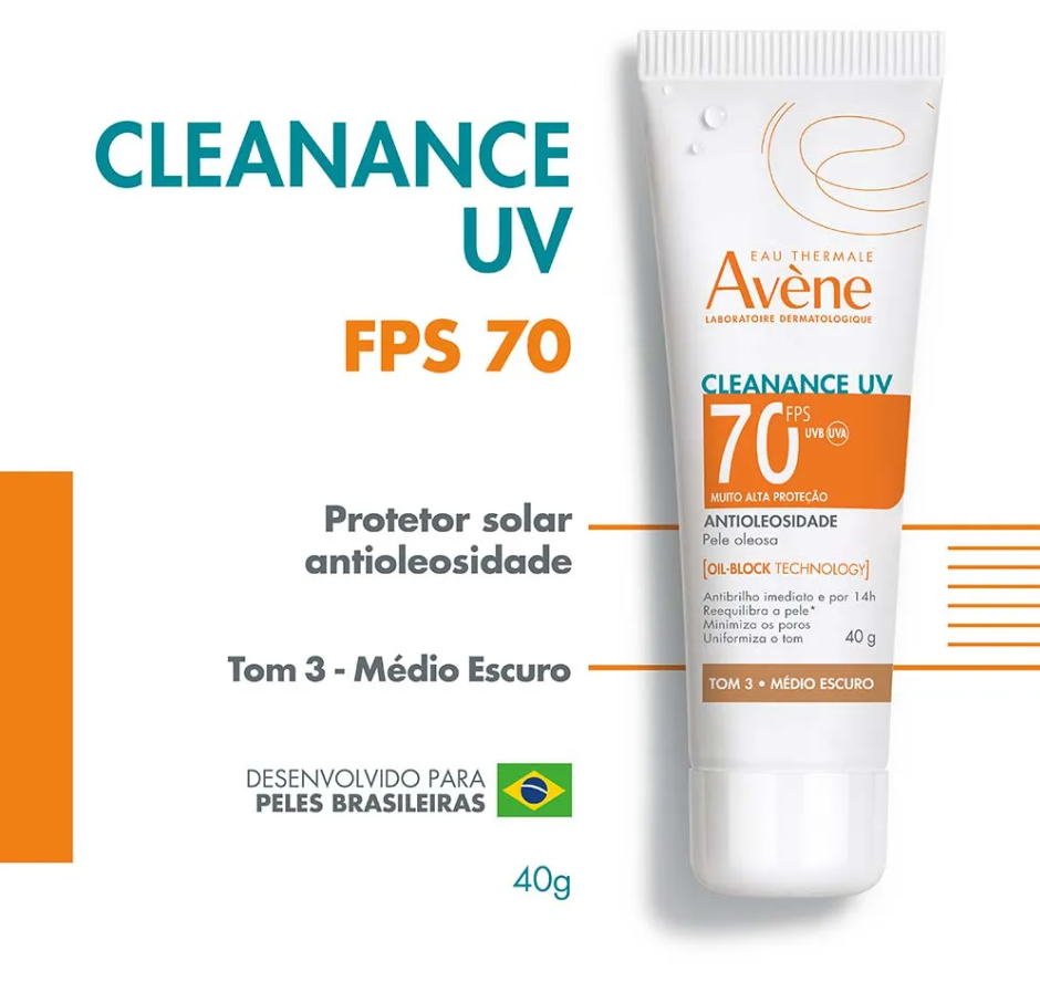 Protetor Solar Facial Avène Cleanance UV FPS70 Tom 3 Médio Escuro 40g - 2