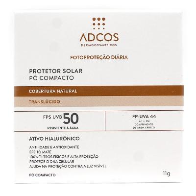 PROTETOR SOLAR ADCOS TRANSLÚCIDO COM ÁCIDO HIALURÔNICO FPS 50 PÓ COMPACTO COM 11G