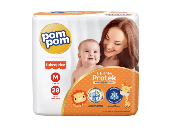 FRALDA POMPOM DERMA PROTEK JUMBO TAMANHO M - 28 UNIDADES - 1