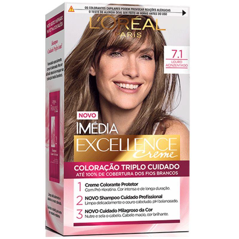 TINTURA IMÉDIA EXCELLENCE CREME L`ORÉAL PARIS - COR 7.1 LOURO ACINZENTADO - 1