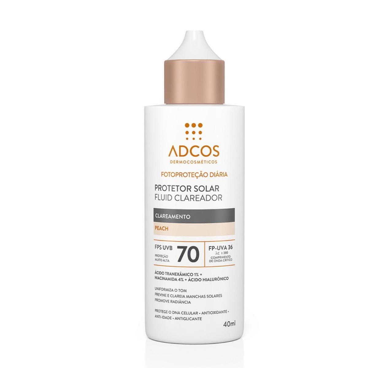 Adcos Protetor Solar Clareador FPS 70 Peach Fluído 40ml - 3