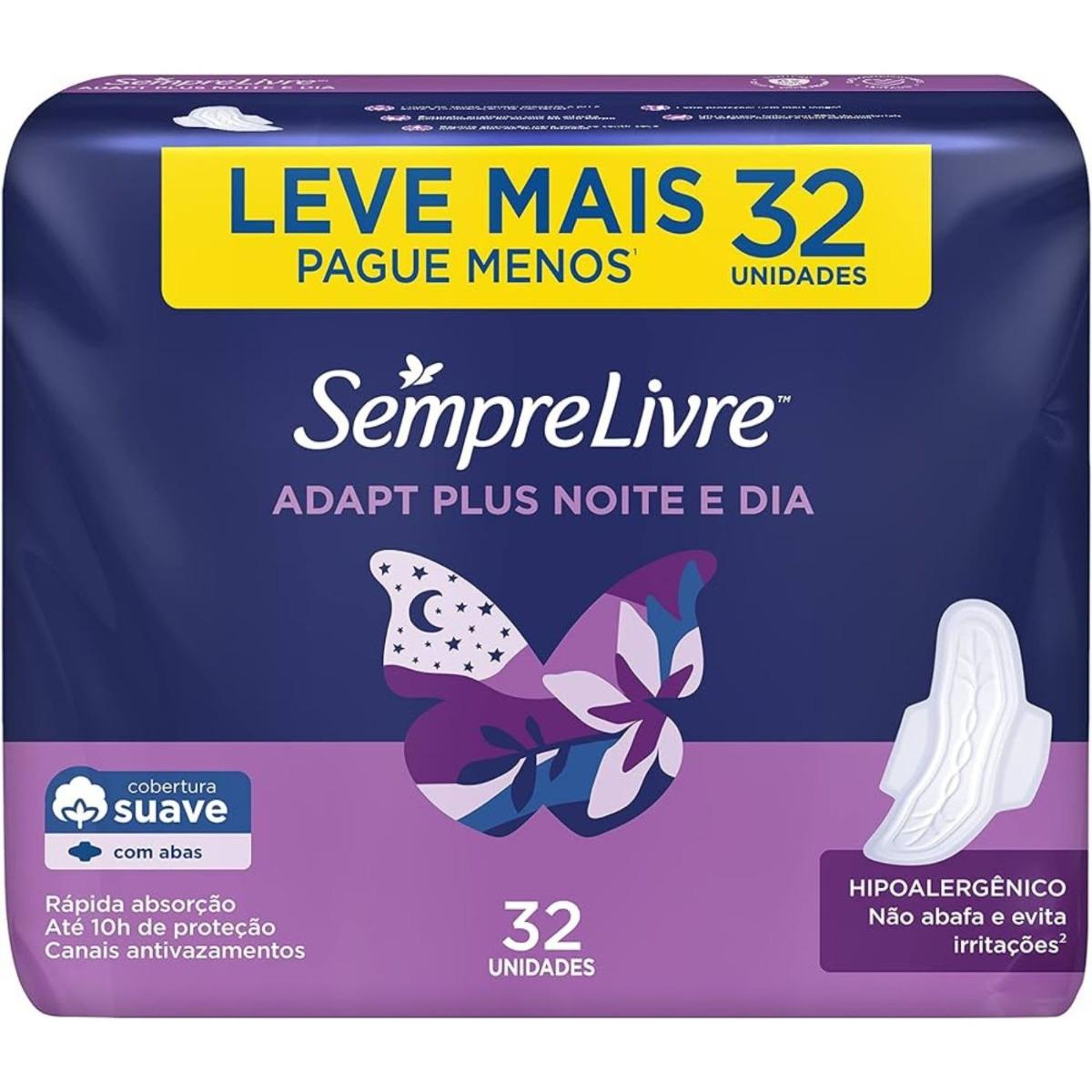 Absorvente Sempre Livre Adapt Plus Noite E Dia Suave Com Abas E 32 Unidades - 1