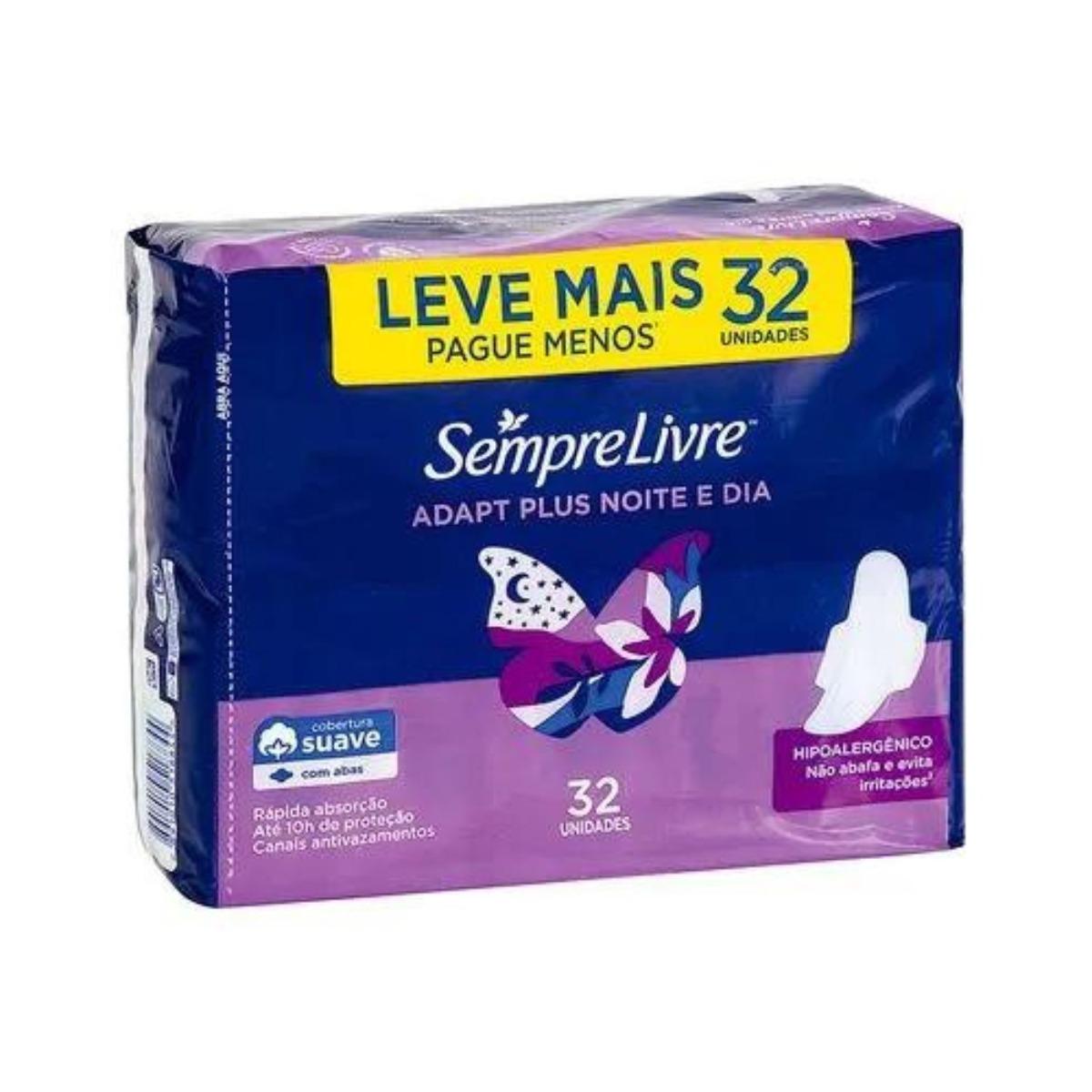 Absorvente Sempre Livre Adapt Plus Noite E Dia Suave Com Abas E 32 Unidades - 3