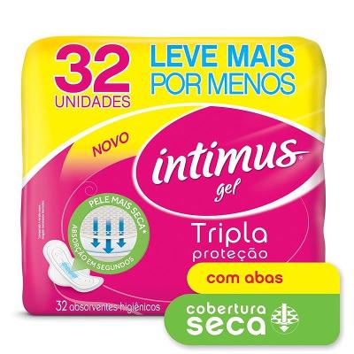 ABSORVENTE EXTERNO INTIMUS TRIPLA PROTEÇÃO COBERTURA SECA COM ABAS 32 UNIDADES - LEVE MAIS PAGUE MENOS