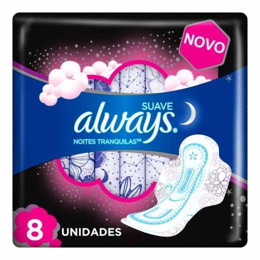 ABSORVENTE ALWAYS NOITES TRANQUILAS SUAVE COM ABAS 8 UNIDADES - 1
