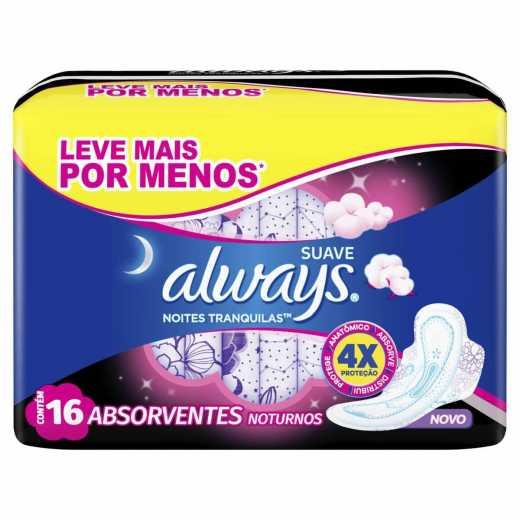 ABSORVENTE ALWAYS NOITES TRANQUILAS SUAVE COM ABAS COM 16 UNIDADES - 1