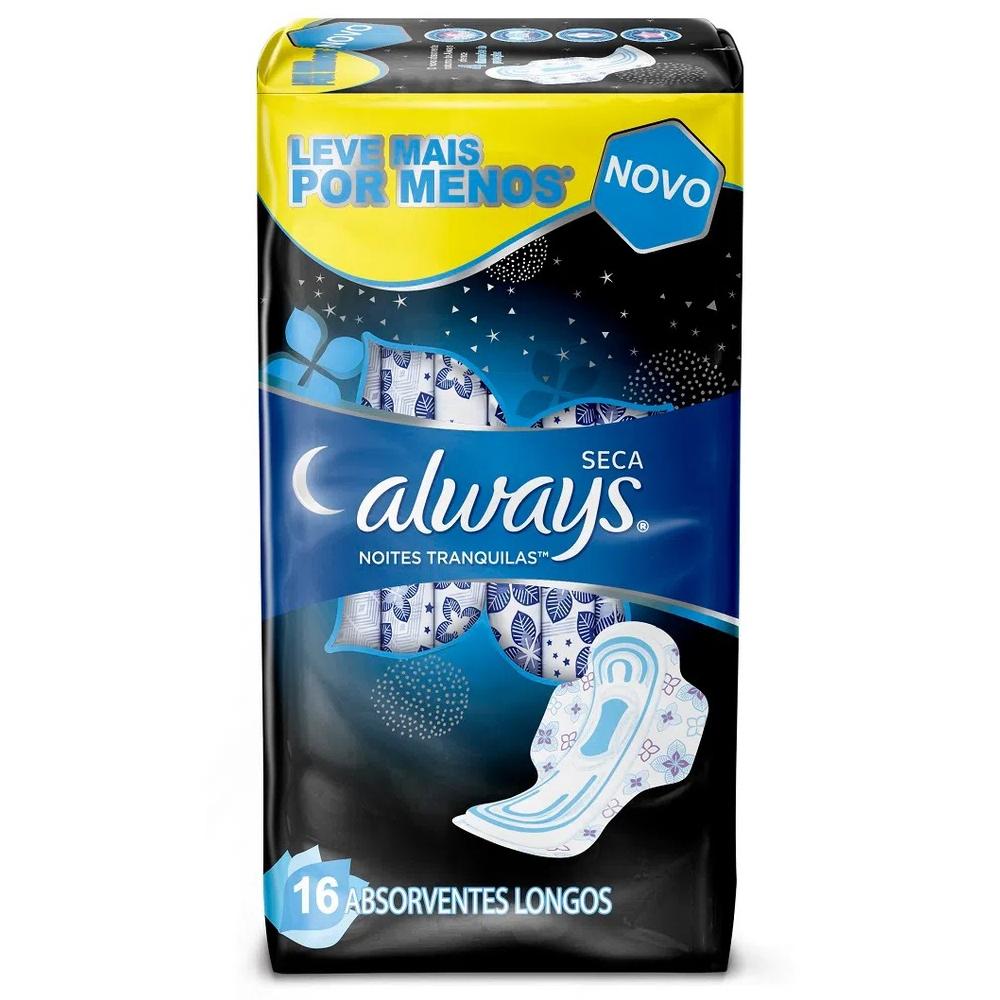 ABSORVENTE ALWAYS NOITES TRANQUILAS COBERTURA SECA COM ABAS PAGUE 14 ELEVE 16 UNIDADES - 1