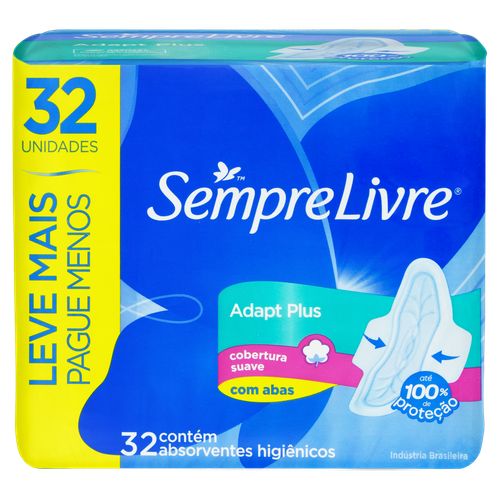 ABSORVENTE COM ABAS SEMPRE LIVRE ADAPT PLUS COM 32 UNIDADES - LEVE MAIS PAGUE MENOS - 1