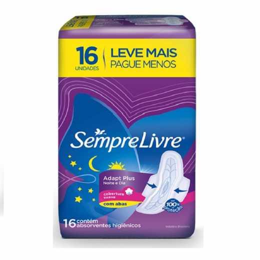 ABSORVENTE SEMPRE LIVRE ADAPT PLUS NOITE E DIA COBERTURA SUAVE COM ABAS 16 UNIDADES – LEVE MAIS PAGUE MENOS - 1