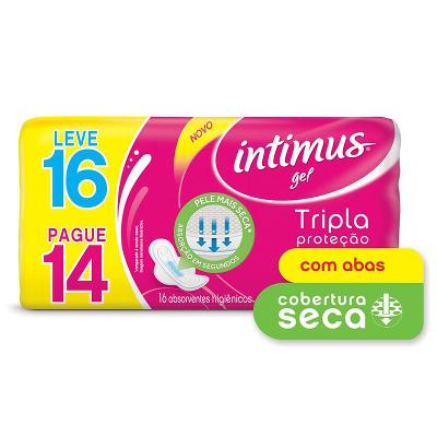 ABSORVENTE INTIMUS TRIPLA PROTEÇÃO COBERTURA SECA COM ABAS PAGUE 14 E LEVE 16 UNIDADES