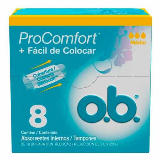 ABSORVENTE INTERNO O.B. PROCOMFORT FLUXO MÉDIO 8 UNIDADES - 1