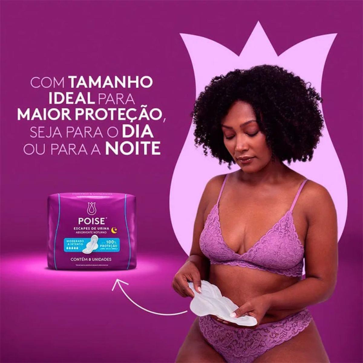 Absorvente Poise Com Abas Noturno Fluxo Moderado/Intenso Com 8 Unidades - 2