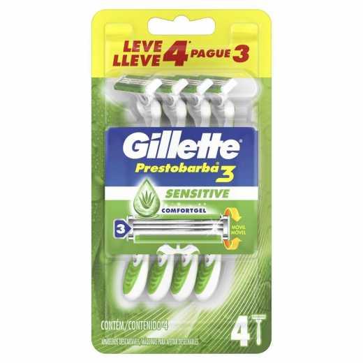 APARELHO DE BARBEAR GILLETTE PRESTOBARBA 3 SENSITIVE COMFORTGEL COM 4 UNIDADES - 1
