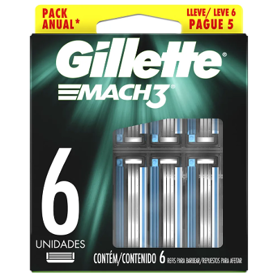 Carga de Aparelho para Barbear Gillette Mach3 com 6 unidades