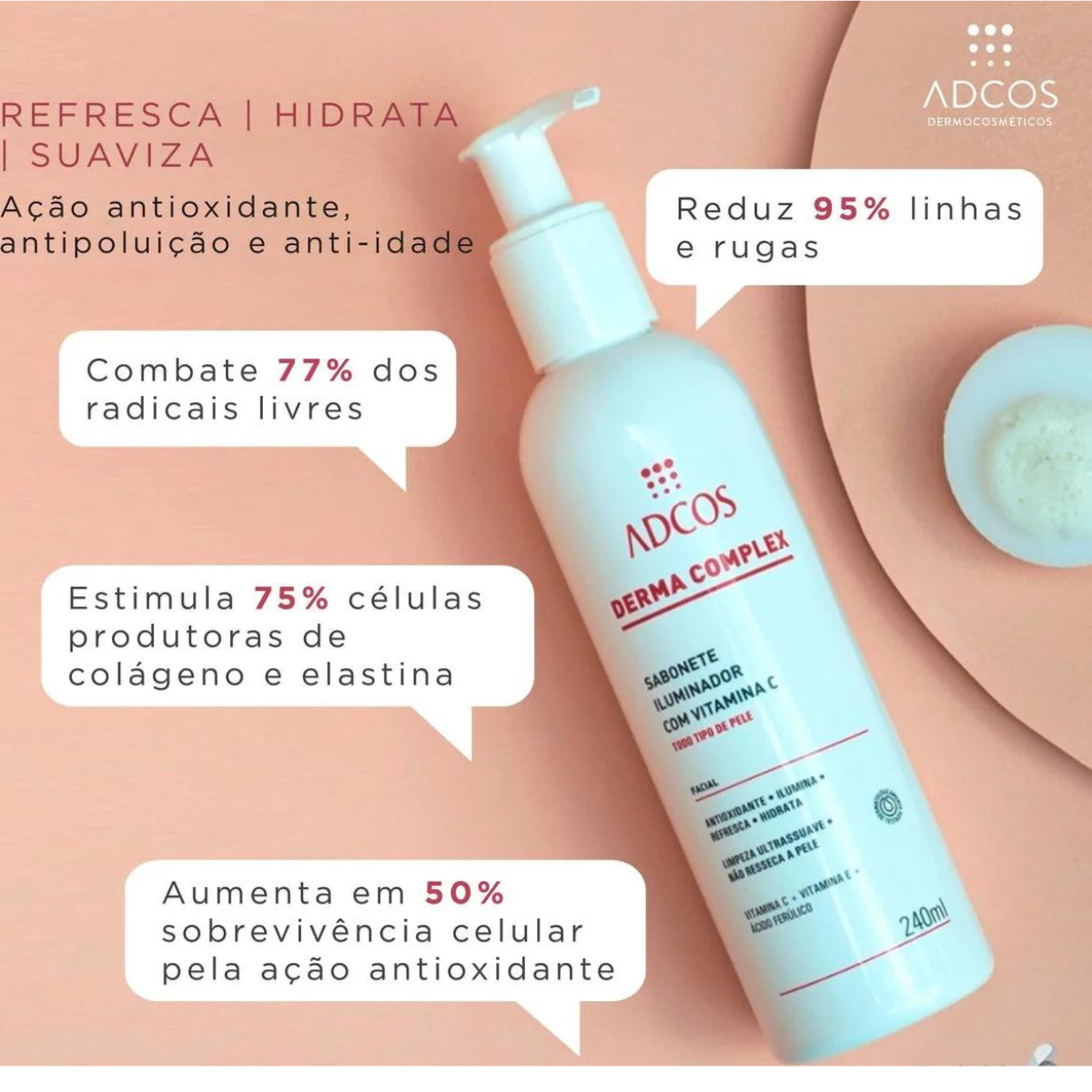 SABONETE FACIAL ILUMINADOR COM VITAMINA C ADCOS DERMA COMPLEX COM 240ML - 3