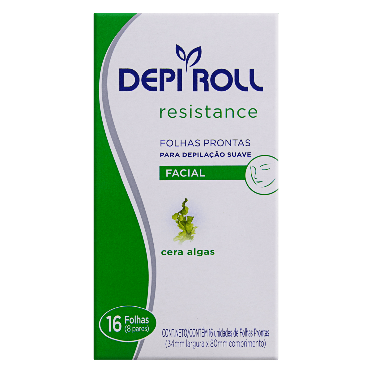Cera Depilatória Facial Depi Roll Resistance Algas com 16 folhas prontas + 1 sachê pós-depilatório - 2