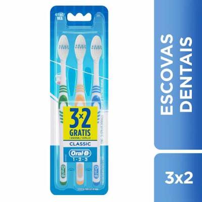 ESCOVA DENTAL ORAL-B CLASSIC PAGUE 2 E LEVE 3 UNIDADES