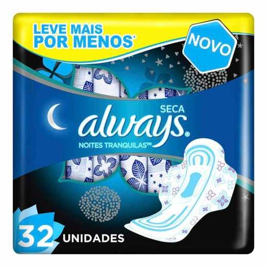ABSORVENTE ALWAYS NOITES TRANQUILAS COBERTURA SECA COM ABAS 32 UNIDADES - LEVE MAIS PAGUE MENOS - 1