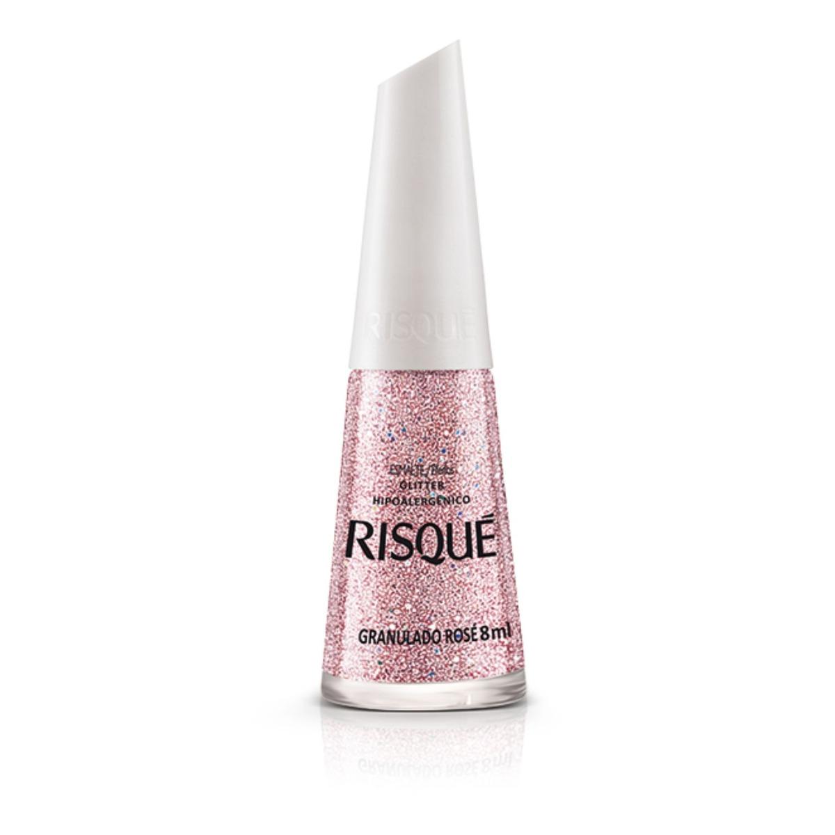 Esmalte Risqué Com Glitter Granulado Rose 8ml - 1