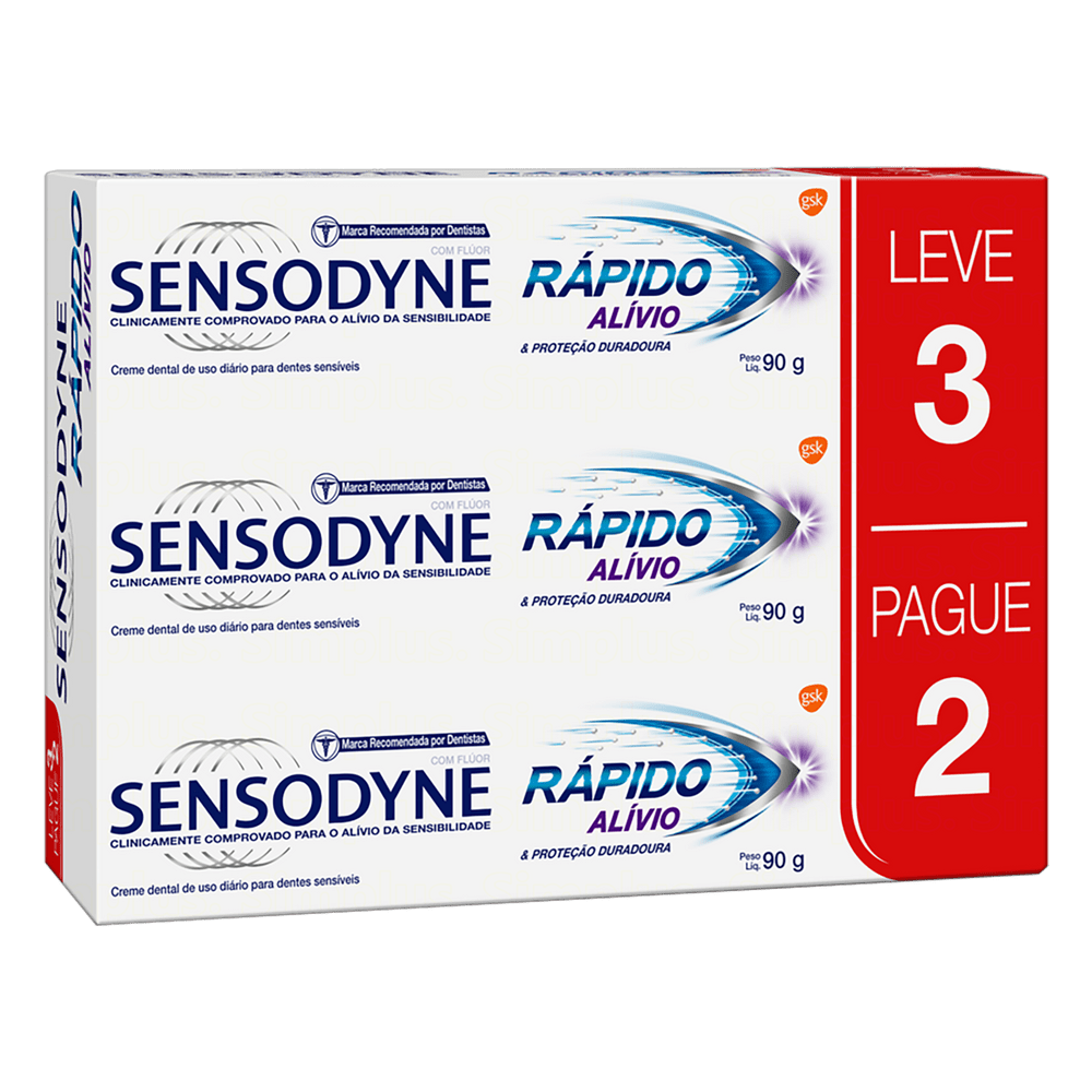 KIT PASTA DE DENTE SENSODYNE RÁPIDO ALÍVIO PARA DENTES SENSÍVEIS COM 3 UNIDADES - 1