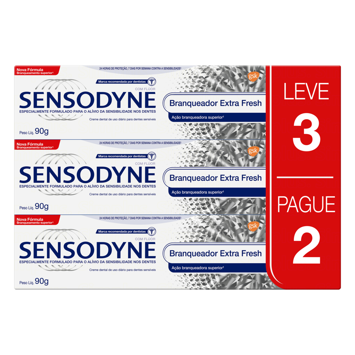 Kit Pasta de Dente Sensodyne Branqueador Extra Fresh 3 unidades de 90g cada - 1
