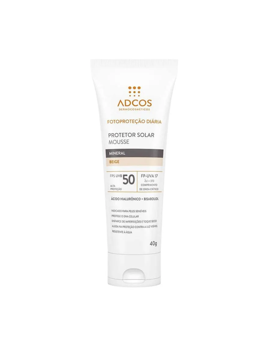 Protetor Solar Facial Mousse com Cor Adcos - Mineral FPS50 Beige - 1