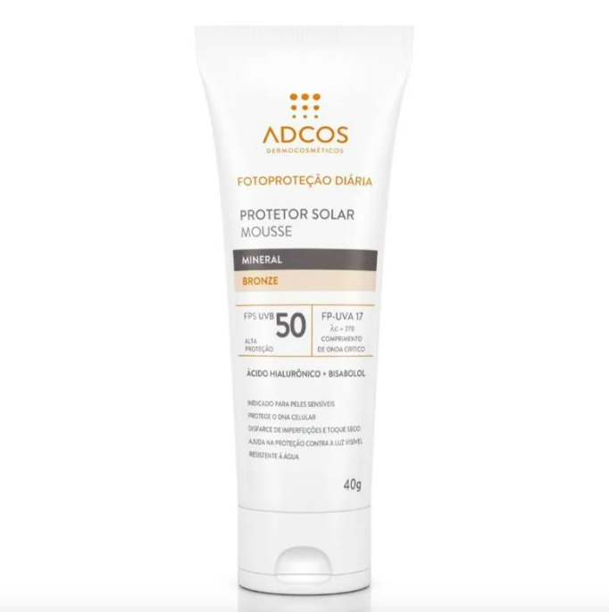 Protetor Solar Mousse Adcos Mineral Bronze FPS50 com 40g - 1