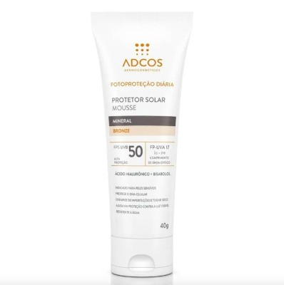 Protetor Solar Mousse Adcos Mineral Bronze FPS50 com 40g