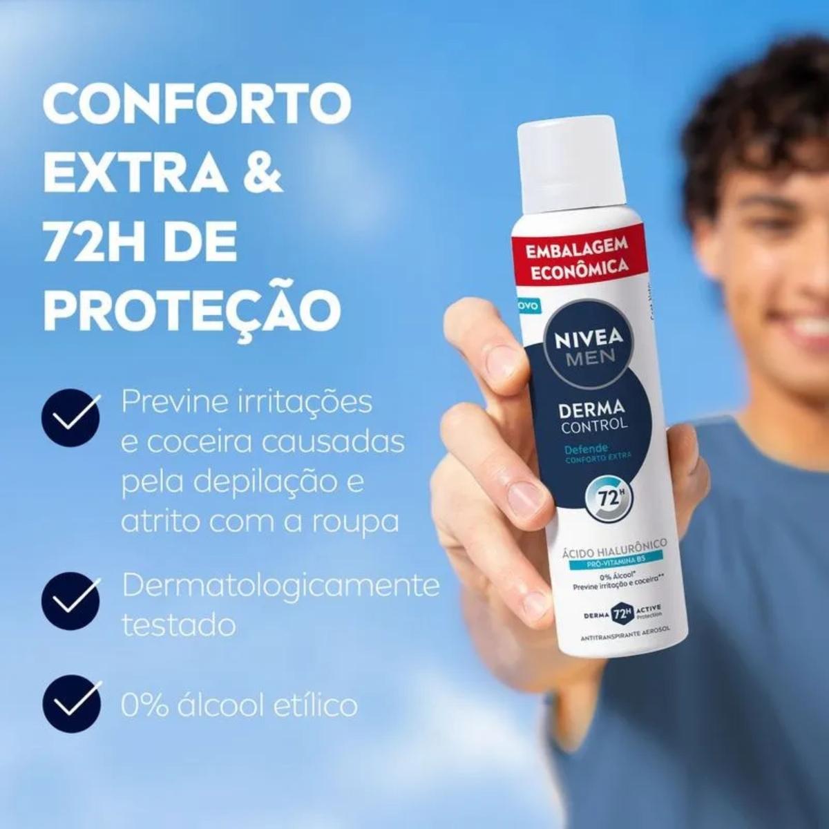 Desodorante Antitranspirante Aerossol Nivea Men Derma Control Defende 72h 200ml - 5