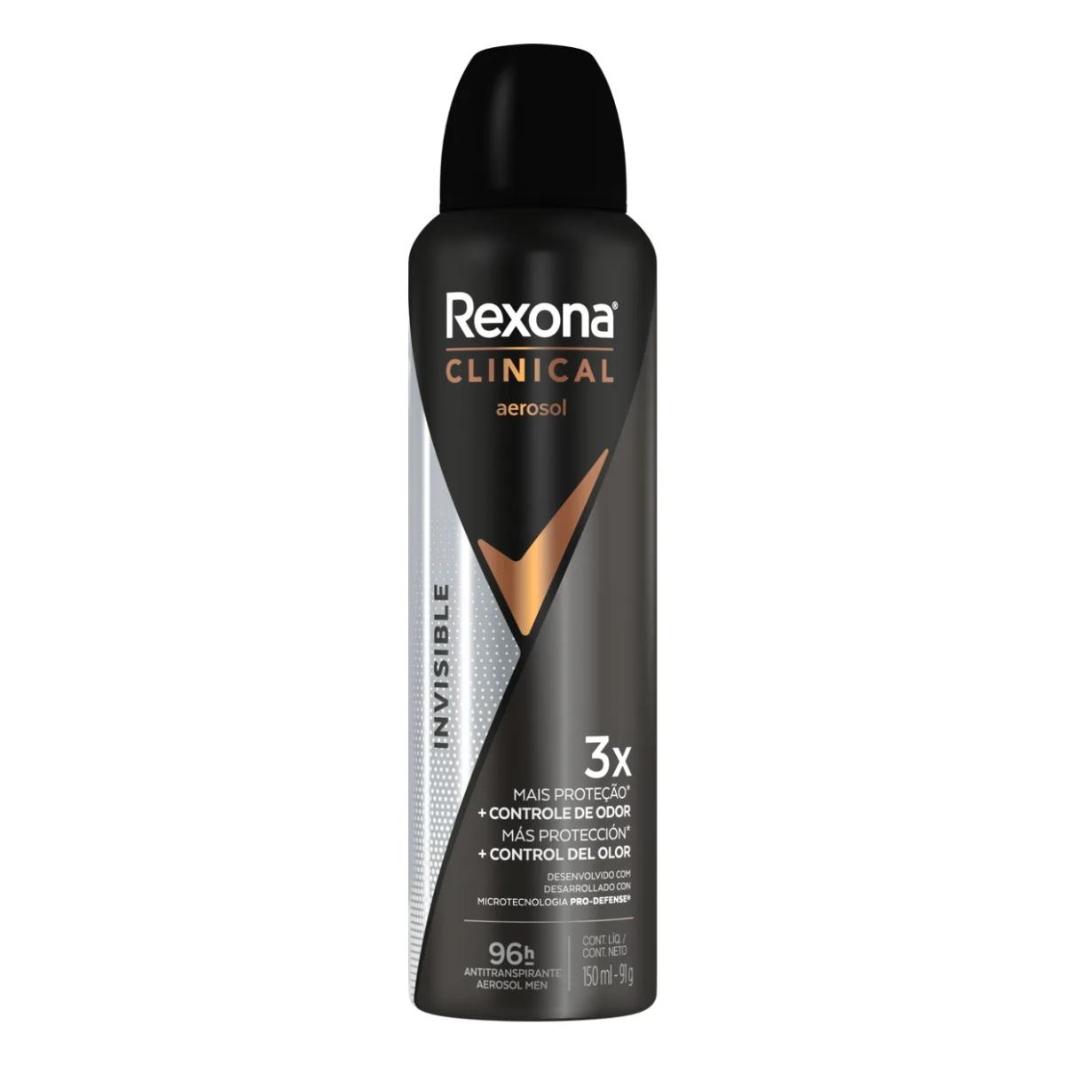 Desodorante Antitranspirante Aerossol Rexona Clinical Invisible Masculino 96h 150ml - 2