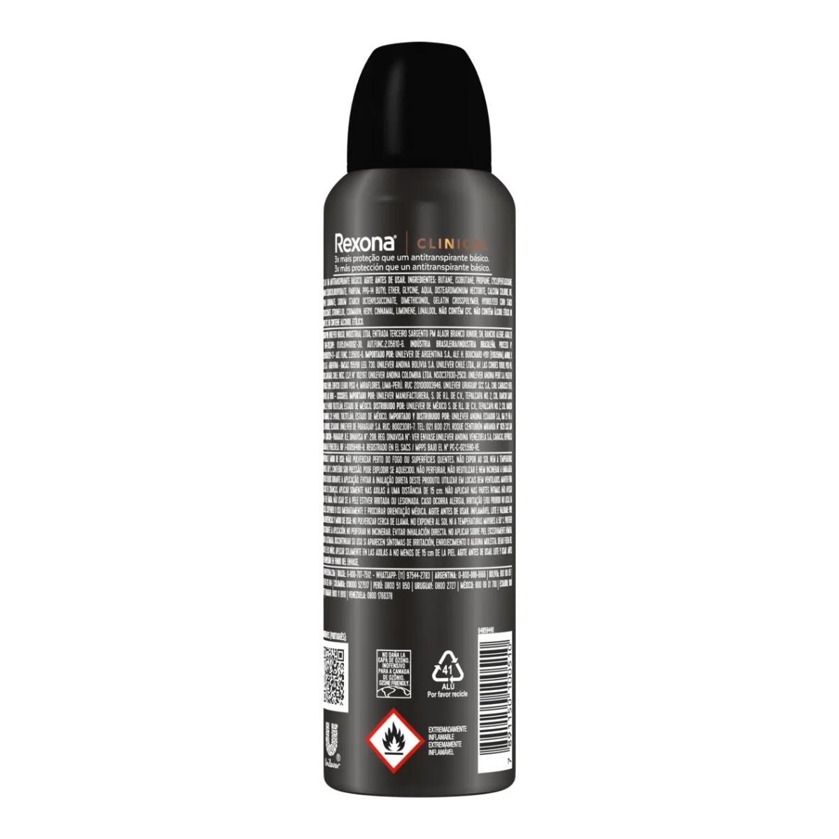 Desodorante Antitranspirante Aerossol Rexona Clinical Invisible Masculino 96h 150ml - 3