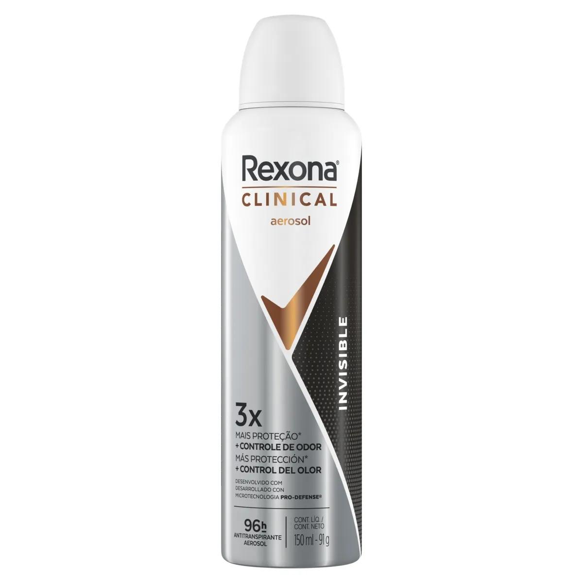 Desodorante Antitranspirante Aerossol Rexona Clinical Invisible Feminino 96h 150ml - 2