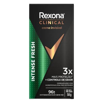 Desodorante Antitranspirante Creme Rexona Clinical Men Intense Fresh Masculino 96h 58g
