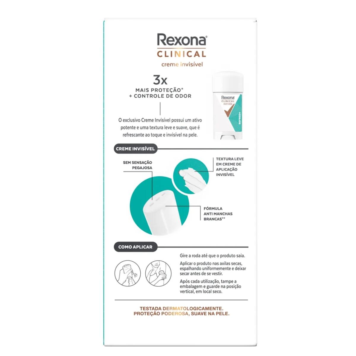 Desodorante Antitranspirante Creme Rexona Clinical Refresh 96h 58g - 2