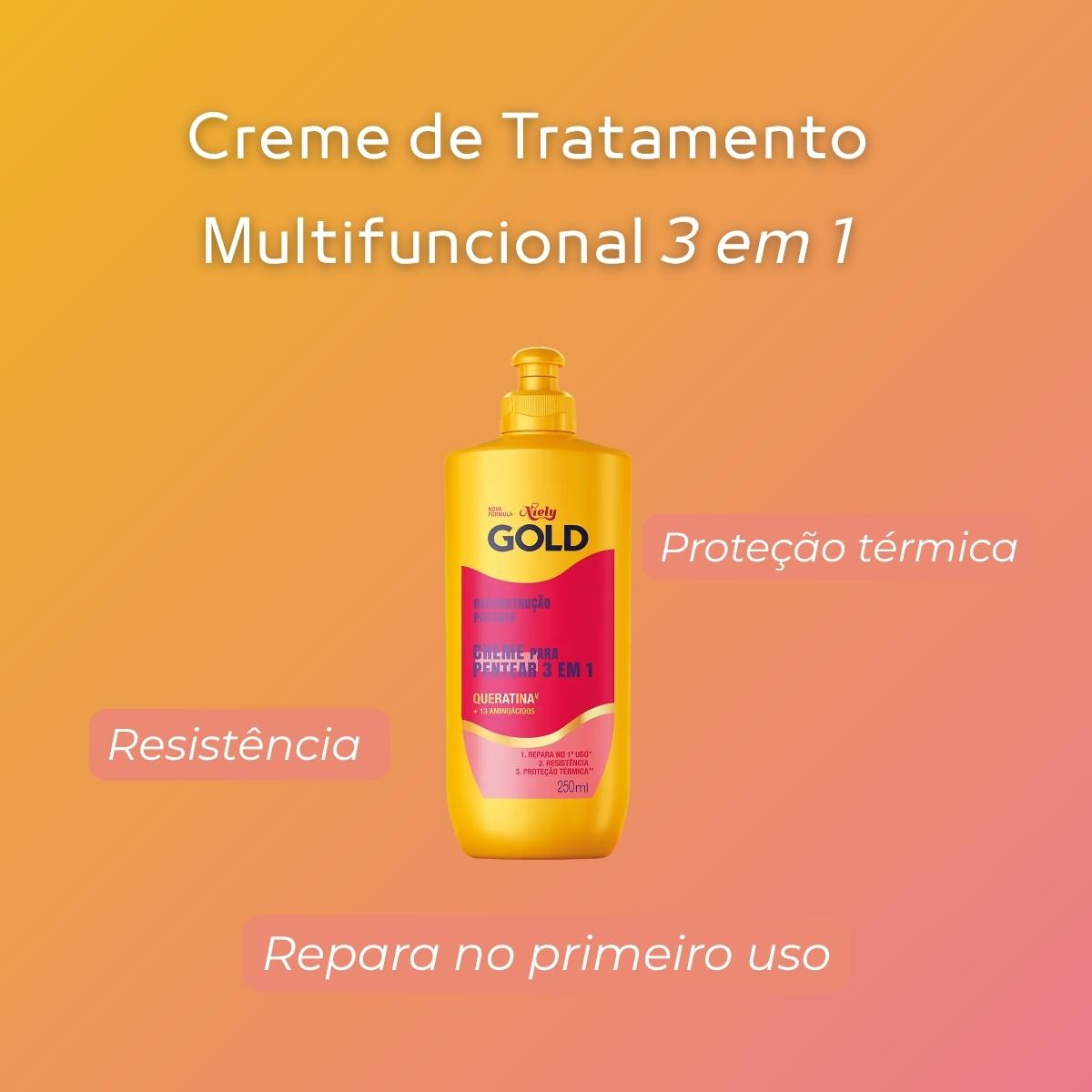 Creme para Pentear 3 em 1 Niely Gold Reconstrução Potente 250ml - 3