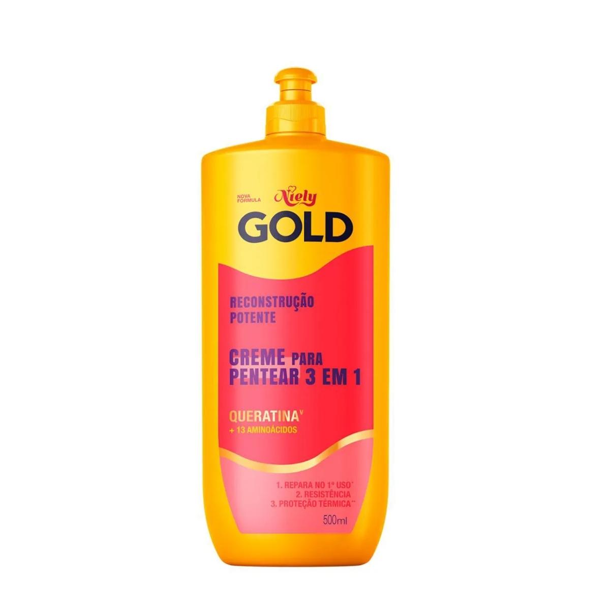 Creme para Pentear 3 em 1 Niely Gold Reconstrução Potente 500ml - 1