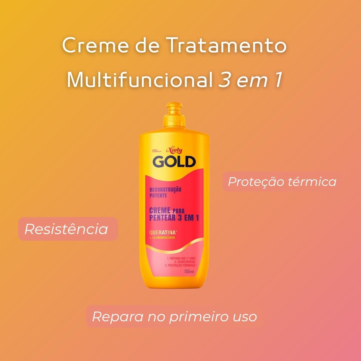 Creme para Pentear 3 em 1 Niely Gold Reconstrução Potente 500ml - 3