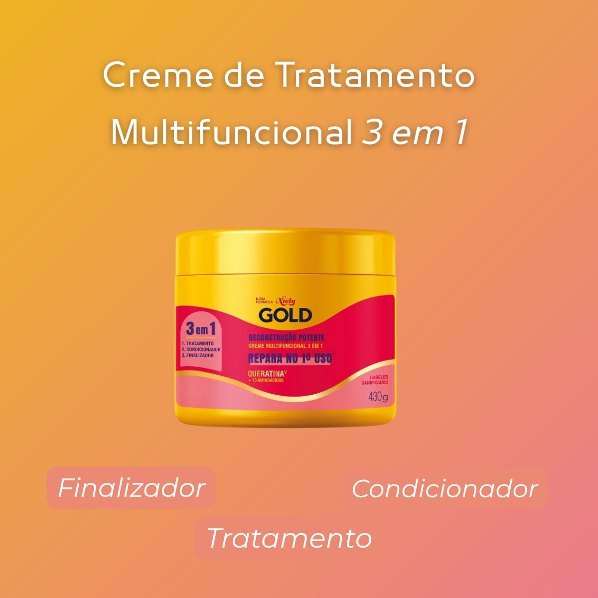 Creme de Tratamento Multifuncional 3 em 1 Niely Gold Reconstrução Potente 430ml - 3