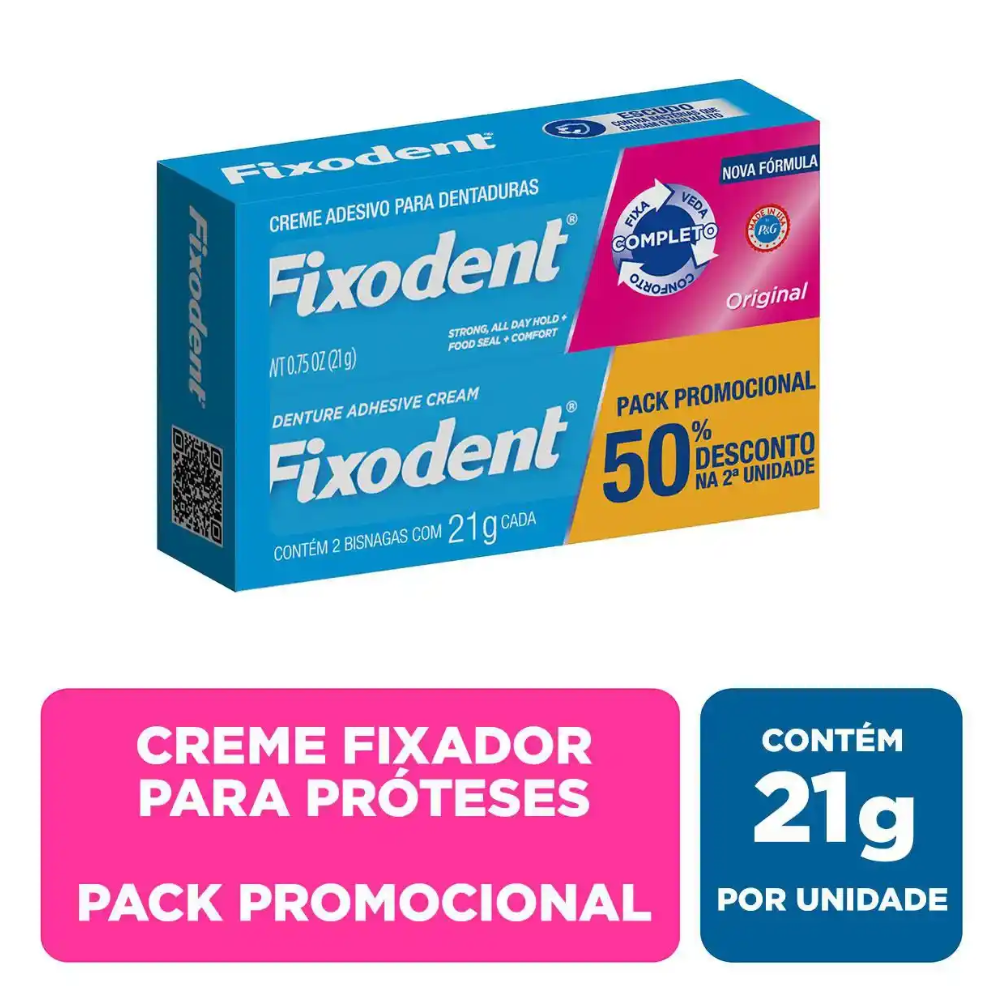 Creme Adesivo para Dentaduras Fixodent Original Pack Promocional 2und - 2