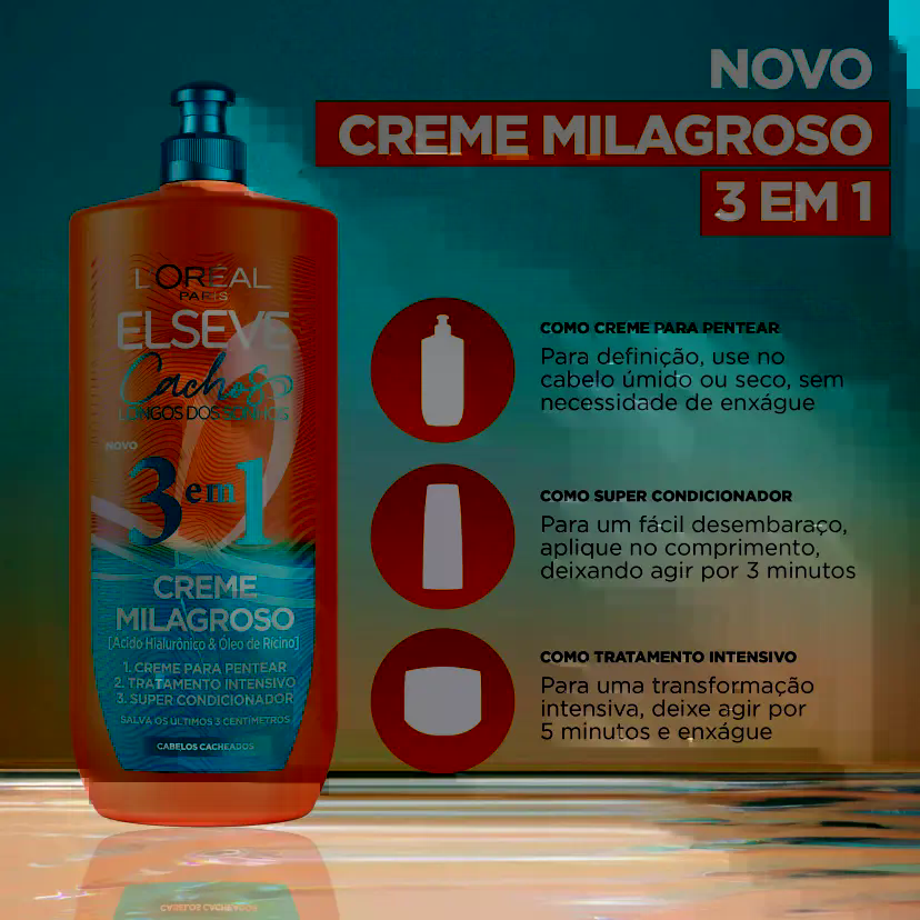 CREME MILAGROSO 3 EM 1 ELSEVE CACHOS LONGOS DOS SONHOS 500ML - 2