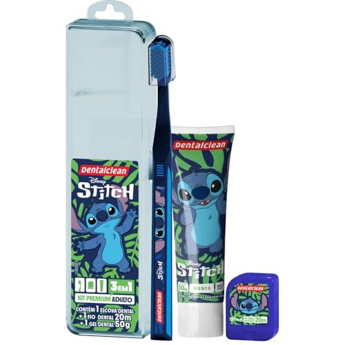 Kit Dentalclean Stitch Adulto: Escova, Fio Dental e Gel 50 g - 1