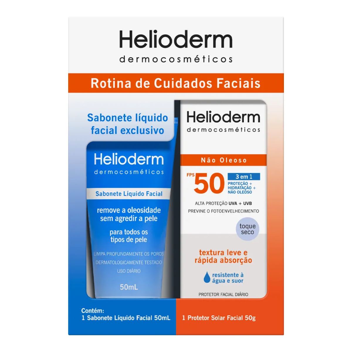Kit Helioderm Protetor Facial FPS50 - 50g + Sabonete Líquido Facial 50ml - 1