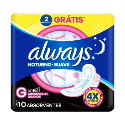 Absorvente Always Noturno Suave G Com Abas 10 Unidades